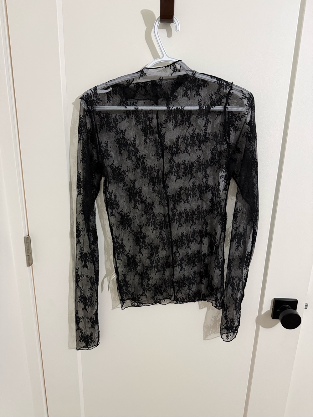 Free People Black Sheer Lace Long-Sleeve Blouse
